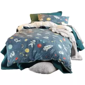 Image of Linen House Childrens/Kids Space Race Duvet Cover Set (Double) (Blue) - Blue