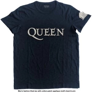 Image of Queen - Logo & Crest Unisex X-Large T-Shirt - Blue