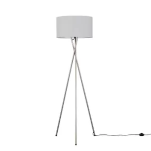 Image of Camden Brushed Chrome Tripod Floor Lamp with XL Cool Grey Reni Shade