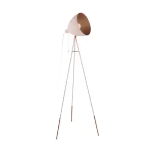 Image of Tripod Floor Lamp Light Pastel Apricot Shade & Copper Legs 1 x 60W E27 Bulb