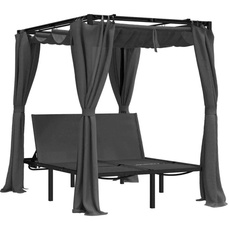 Image of VIDAXL Double Sun Lounger with Side and Top Curtains Anthracite vidaXL 313930
