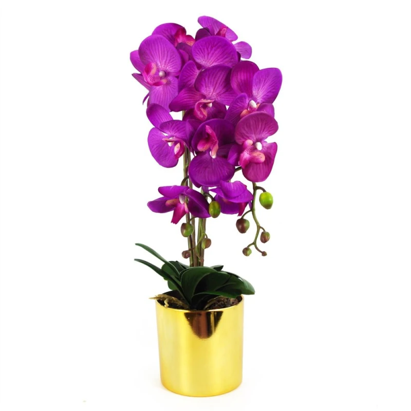 Image of Leaf 52cm Artificial Orchid Large - Purple / Gold Purple unisex