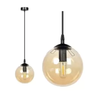 Image of Cosmo Black Globe Pendant Ceiling Light with Amber Glass Shades, 1x E14