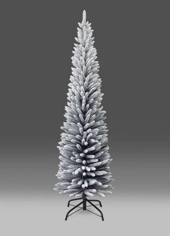 Image of Shatchi 4FT Snow Flocked Artificial Slim Christmas Pencil Tree Holiday Home Decorations with Pointed Tips and Metal Stand White