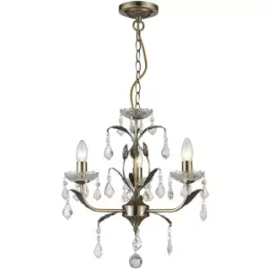 Image of Impex Evon 3 Light Antique Brass Multi Arm Chandelier