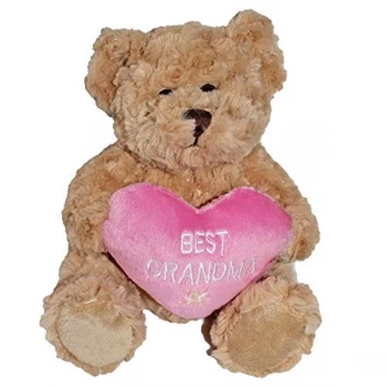 Image of Brown Teddy Bear with Pink Heart - Best Grandma (One Random Supplied)