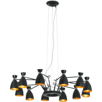 Image of Faro Lighting - Faro Retro - 12 Light Multi Arm Ceiling Pendant Black, Gold, E14