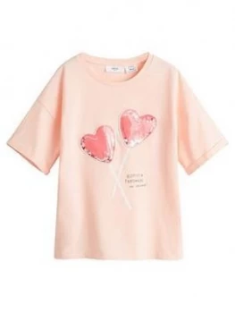 Image of Mango Girls Sequin Heart Print Tshirt - Light Pink