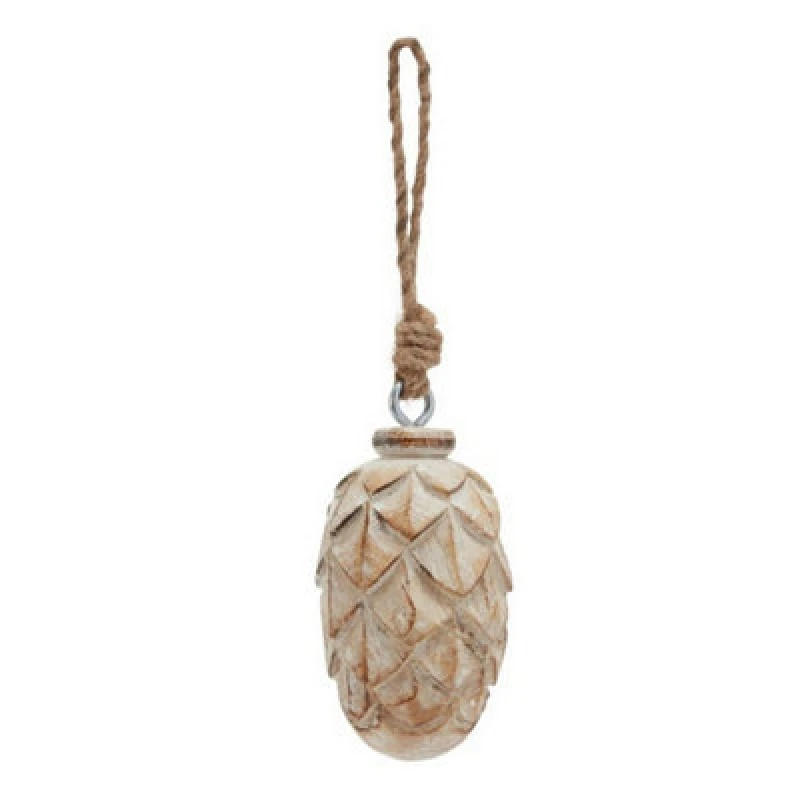 Image of Hill Interiors Antique White Wash Small Pine Cone Bauble - Wood - L6 X W6 X H10 Cm - Brown
