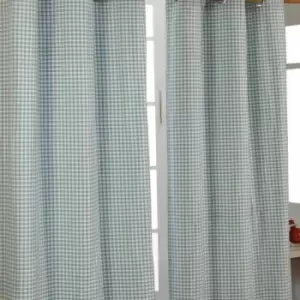 Image of Homecapes Blue Cotton Gingham Eyelet Curtains 137 x 182cm - Blue