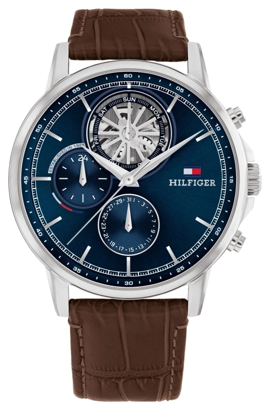 Image of Tommy Hilfiger 1710629 Stewart Dark Brown Leather Navy Dial Watch
