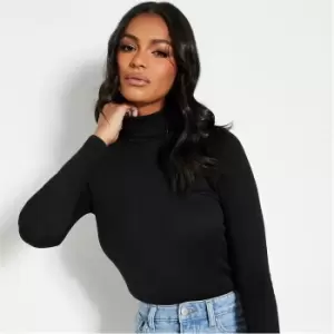 Image of I Saw It First Rib Roll Neck Cotton Crop Top - Black