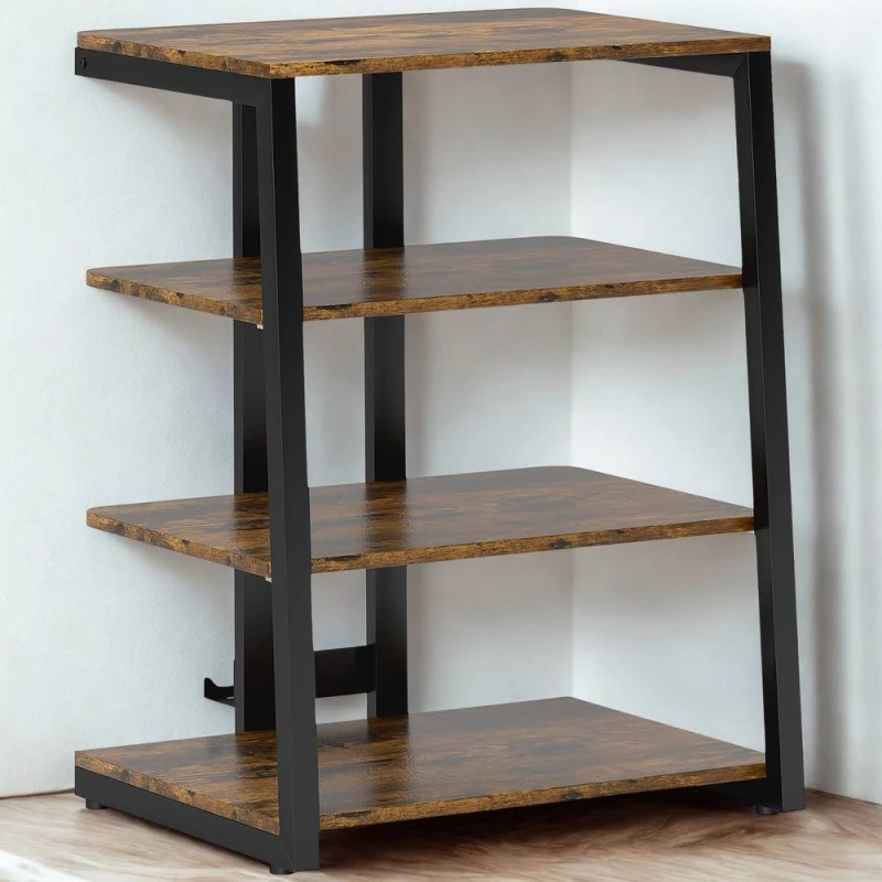 Image of FURNOS Industrial 4 Tier Small TV Stand Unit With Storage Shelves in Brown Brown Unisex