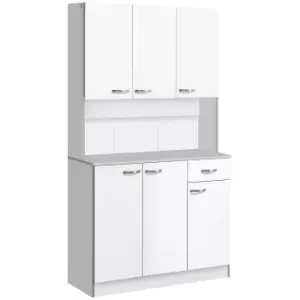 Image of HOMCOM Kitchen Cupboard, Freestanding Kitchen Storage Cabinet with 6 Doors, Drawer, Adjustable Shelves and Open Countertop for Dining Room, White
