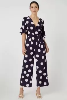 Image of Spot Print Wrap Jumpsuit