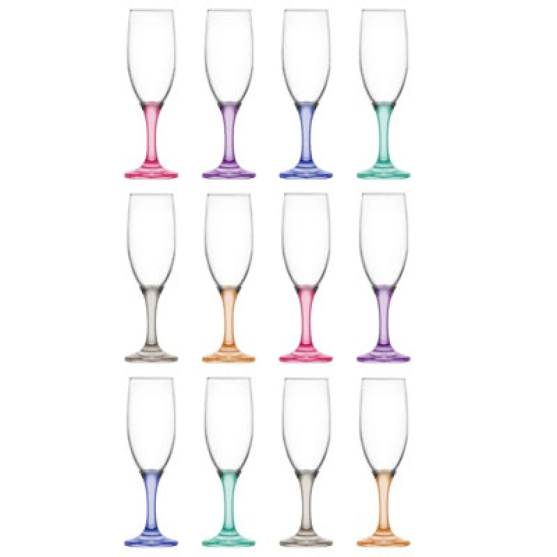 Image of LAV Glassware Lav Misket Glass Champagne Flutes - 190ml - Coloured Stem - Pack Of 12