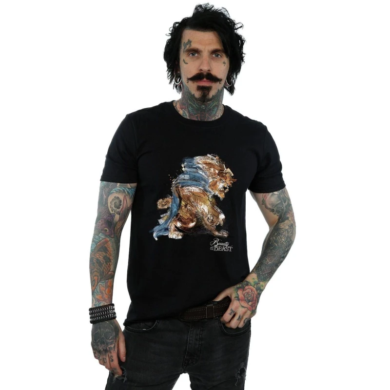 Image of Disney Men Beauty And The Beast Beast Sketch T-Shirt in Black Size: Small Black S Male 5057864456134