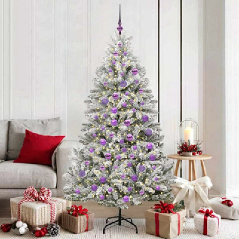 Image of vidaXL Artificial Christmas Tree with Lilac Balls Green and White 180cm PVC and Metal, Green 3395754