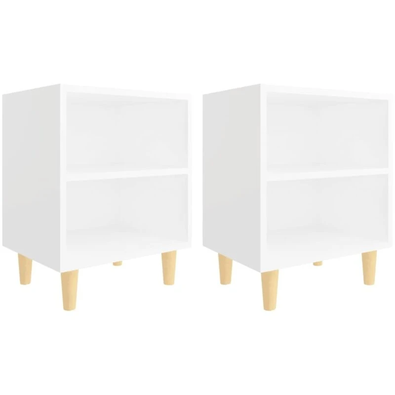 Image of VIDAXL Bed Cabinets with Solid Wood Legs 2 pcs White 40x30x50cm Vidaxl 8720286355893