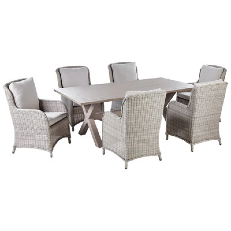 Image of Beliani Garden Dining Set 6 Seater Cascais With Cushions Pe Rattan Beige