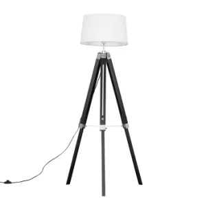 Image of Clipper Black Tripod Floor Lamp with White Doretta Shade