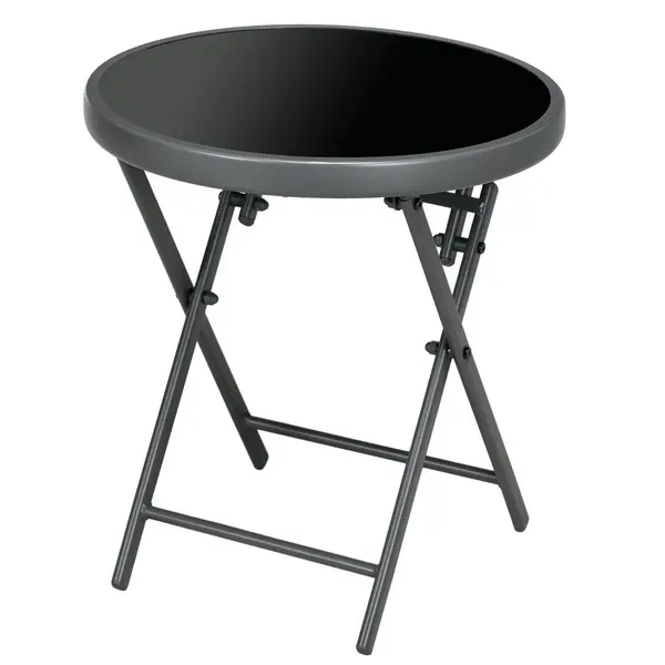 Image of Outsunny Round Folding Side Table w/ Marble Effect Top Black