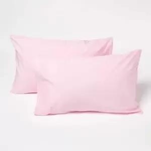 Image of HOMESCAPES Pink Cotton Kids Pillowcases 40 x 60cm 200 Thread Count, 2 Pack - Pink - Pink