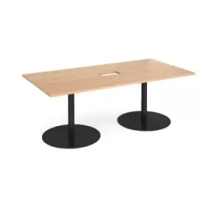 Image of Eternal rectangular boardroom table 2000mm x 1000mm with central cutout 272mm x 132mm - Black base and beech top