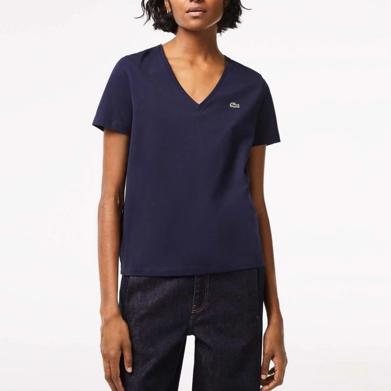 Image of Lacoste V-Neck Loose Fit Cotton T-Shirt - Blue Blue 6