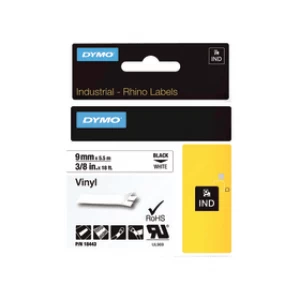 Image of Dymo 18443 S0718580 Original Black on White Vinyl Labels 9mm x 5.5m