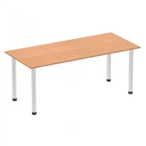 Image of Impulse 1800mm Straight Table Oak Top Brushed Aluminium Post Leg