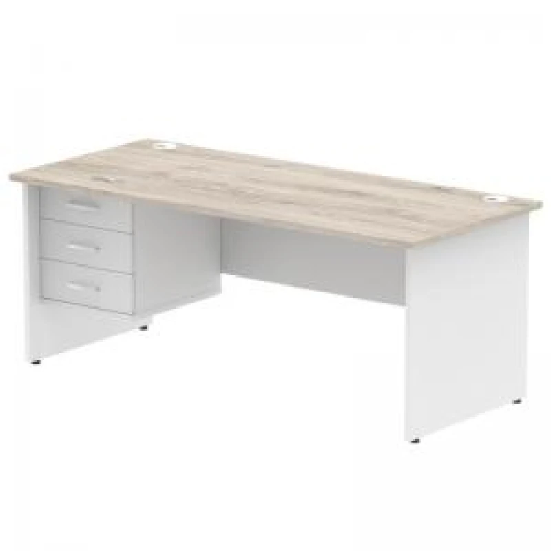 Image of Impulse Impulse 1800 x 800mm Straight Office Desk Grey Oak Top White Panel End Leg with 1 x 3 Drawer Fixed Pedestal MIRDP18FP3GRYWHT
