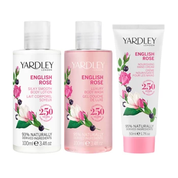 Image of Yardley English Rose Gift Set 100ml Body Wash + 100ml Body Lotion + 50ml Hand Cream + Bag