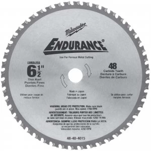 Image of Milwaukee Endurance Metal Steel Cutting Circular Saw Blade 165mm 48T 20mm