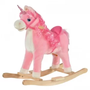 Image of HOMCOM Kids Unicorn Plush Rocking Ride On w/ Sound Pink