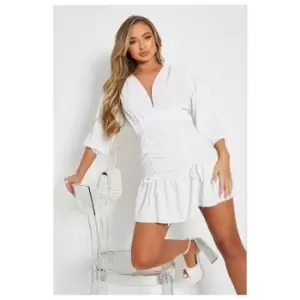Image of I Saw It First Woven Ruched Detail Puff Sleeve Mini Dress - White