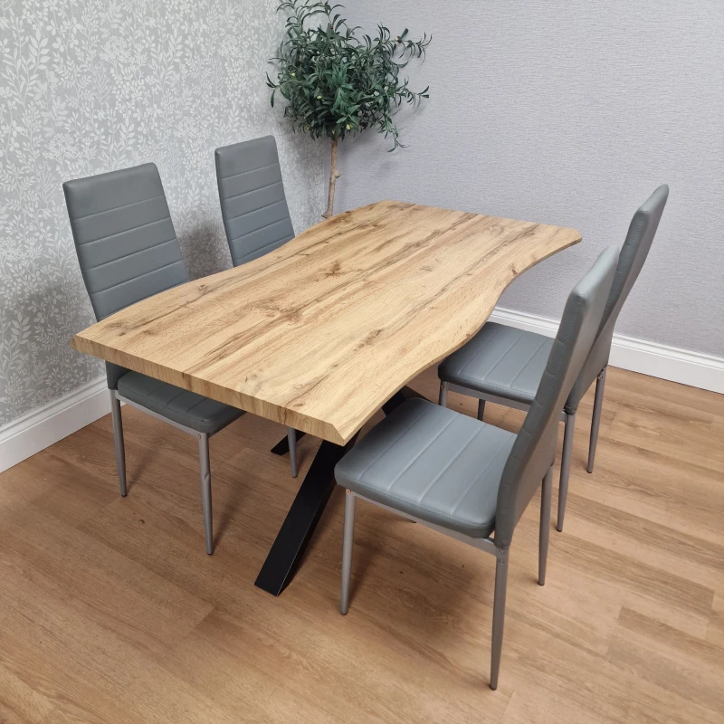 Image of Kosy Koala Wooden Dining Table With X-shaped Iron Legs And 4 Grey Metal Chairs Modern Dining Set (140X80X75Cm), Multi DAK140+4GY MTL