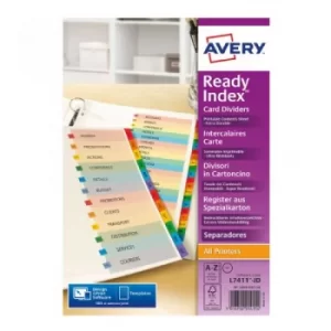 Image of Original Avery ReadyIndex A4 Dividers Card with Coloured Contents Sheet Matching Mylar Tabs A Z
