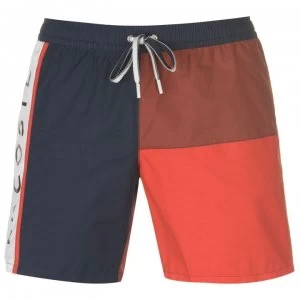 Image of Lacoste Panel Swim Shorts - Navy/Red