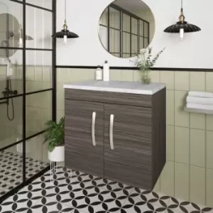 Image of Nuie - Athena Wall Hung 2-Door Vanity Unit with Sparkling White Worktop 600mm Wide - Anthracite Woodgrain