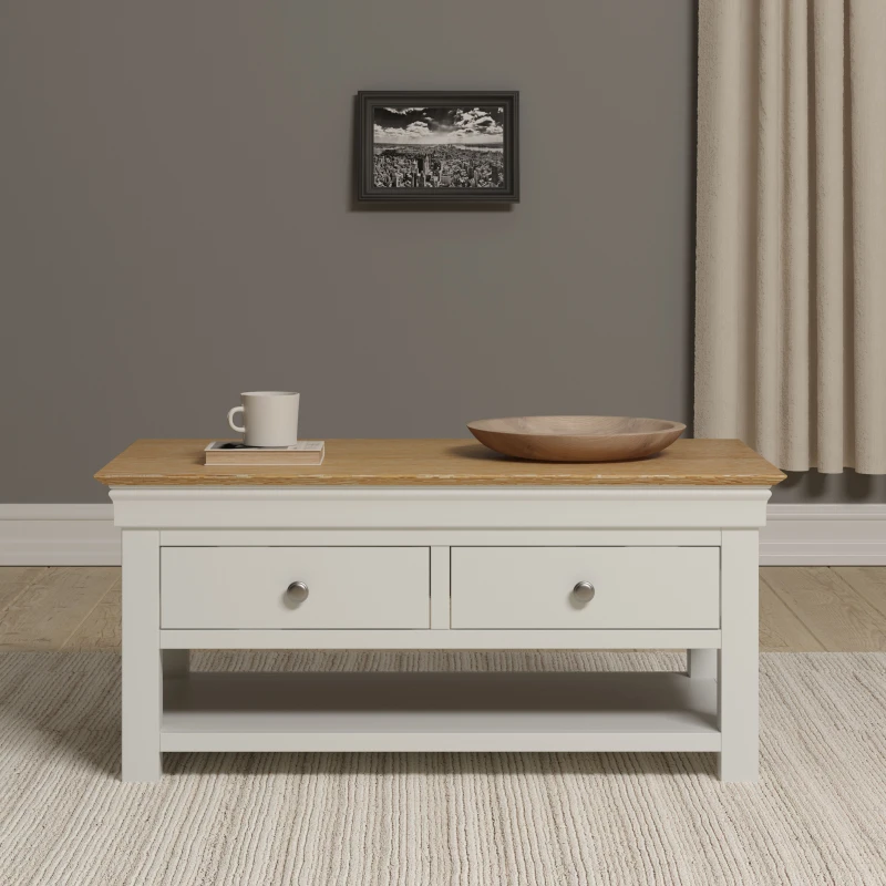 Image of Seconique Bordeaux 2 Drawer Coffee Table Ivory Oak Fully Assembled