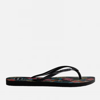 Image of Havaianas Womens Slim Tropical Flip Flops - Black/Dark Grey Metallic - UK 5