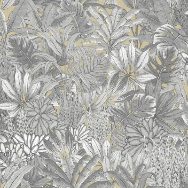 Image of Muriva Lush Forest Grey And Gold Metallic Floral Wallpaper 205503