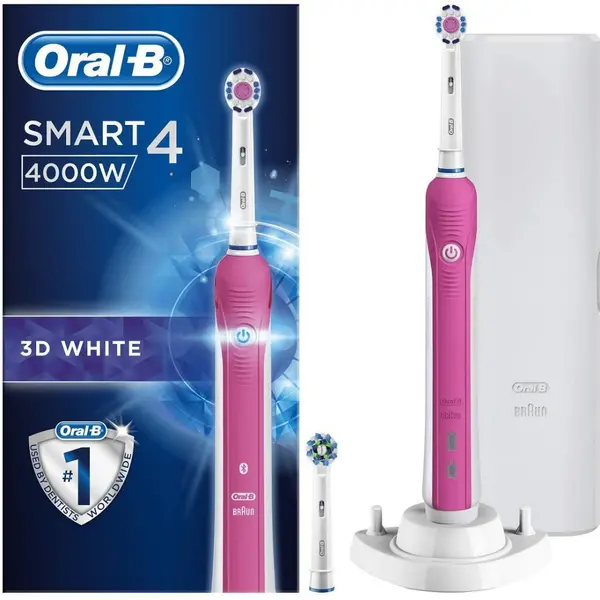 Image of Oral B Smart 4 4000W 3D White Electric Toothbrush with Bonus Travel Case