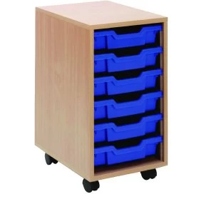 Image of Jemini Mobile Storage Unit 6 Blue Trays Beech KF72338