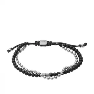 Image of Fossil Mens Stainless Steel Black Lava Bead Bracelet