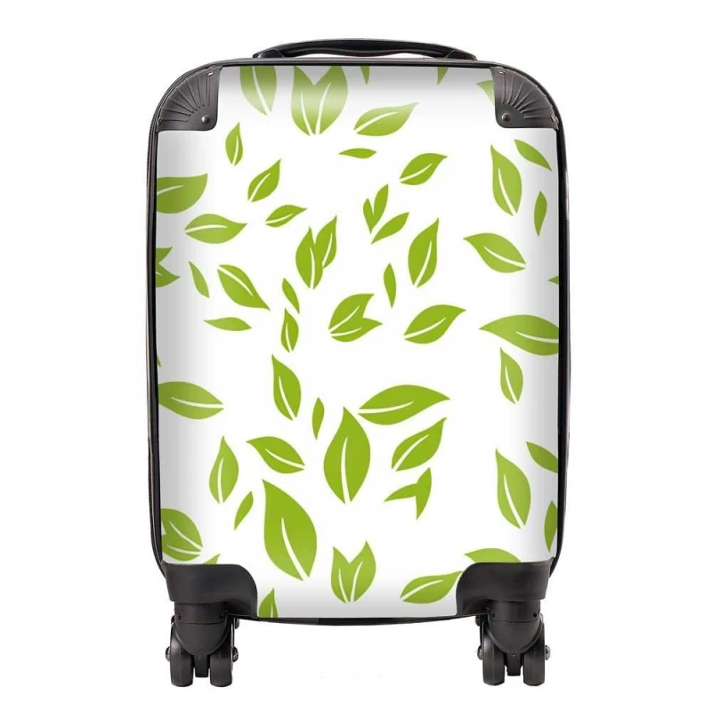 Image of Warren Reed - Designer Green Leaves Suitcase Size: Cabin Green Unisex Cabin