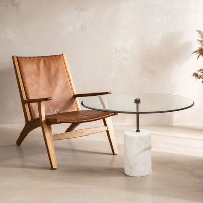 Image of Orsina Rany Glass And White Marble Side Table