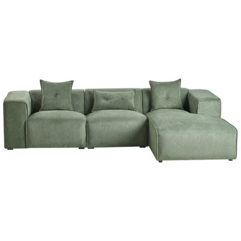 Image of Beliani Corner Sofa 3 Seater Dolva Chenille Dark Green Left Hand