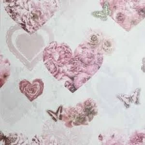 Image of Arthouse Floral Hearts Glitter Wallpaper Pink and White